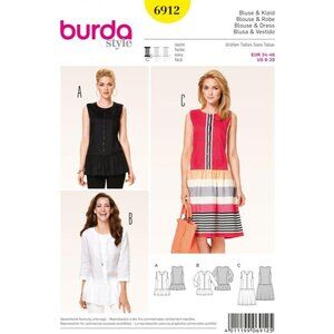 Burda Style 6912 Sewing‎ Pattern Blouse & Dress With Tiered Hem Womens 8-20